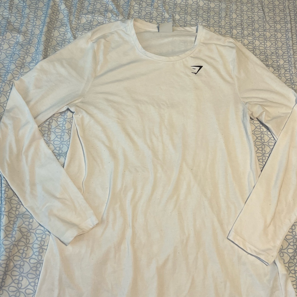 Gymshark White Long Sleeve Crew with Small Black Logo